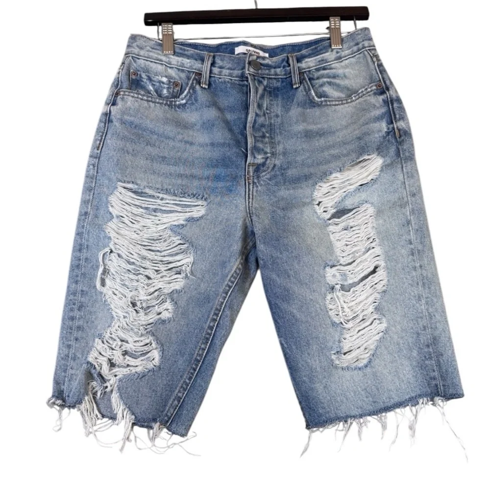 GRLFRND Beverly High Rise Long Bermuda Shorts 100% Cotton Denim